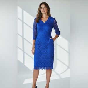Chic Royal Blue Lace Asymmetrical Dress